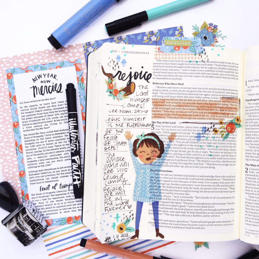 Print and Pray Bible Journaling Process Video by Jillian aka Hello Jillsky | New Year, New Mercies | 1 Thessalonians 4:16