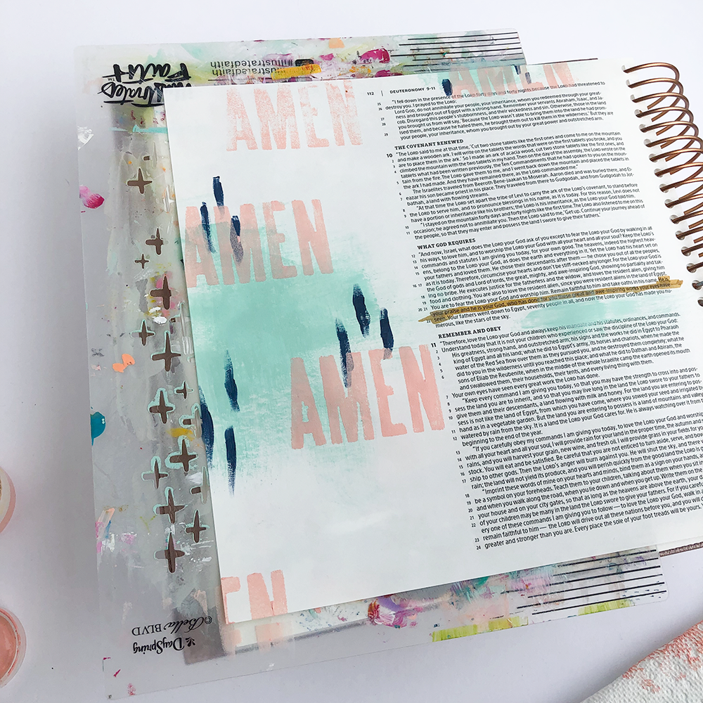 Mixed Media Bible Journaling Tutorial - Dry Brushing Techniques by Heather Greenwood | Amen Maker - Deuteronomy 10:21