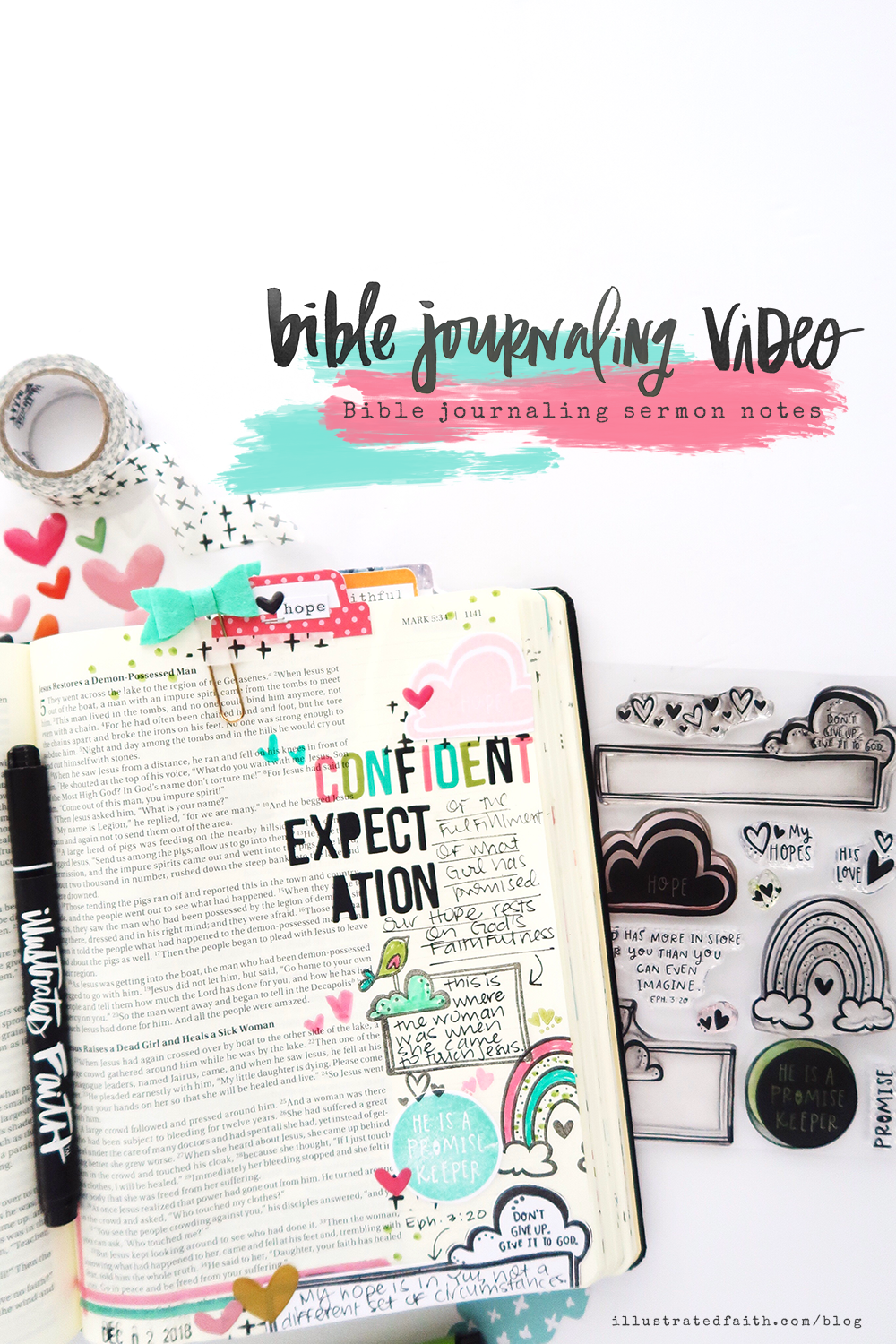 Bible Journaling Process Video by Jillian aka Hello Jillsky | Rainbow Promises | Bible Journaling Sermon Notes | Mark 5:25-28
