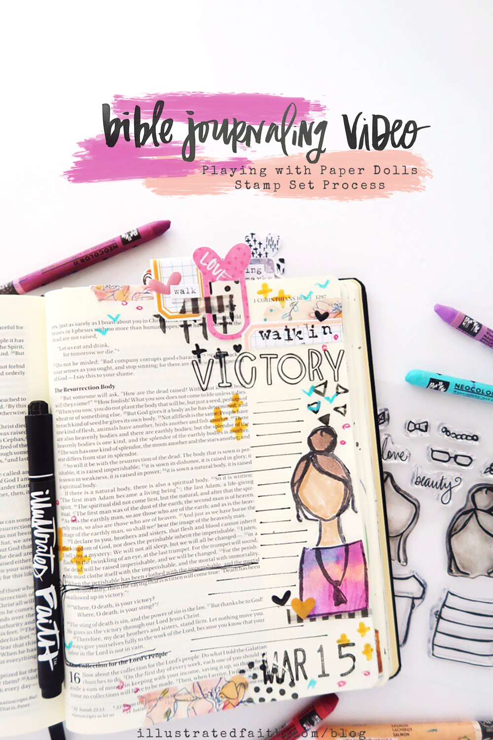 Mixed Media Bible Journaling Process Video with Beloved Society Paper Dolls by Jillian aka Hello Jillsky | 1 Corinthians 15:57