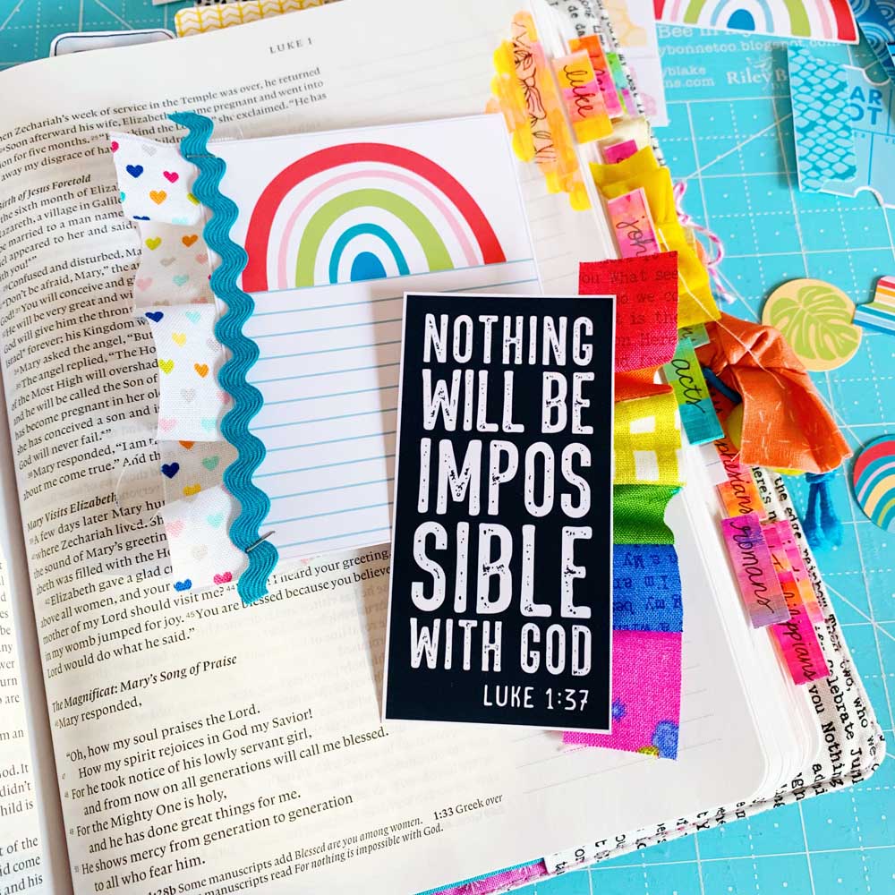 Mixed Media Hybrid Bible Journaling by Cristin Howell using digital printables | Nothing's Impossible for God | Luke 1:37