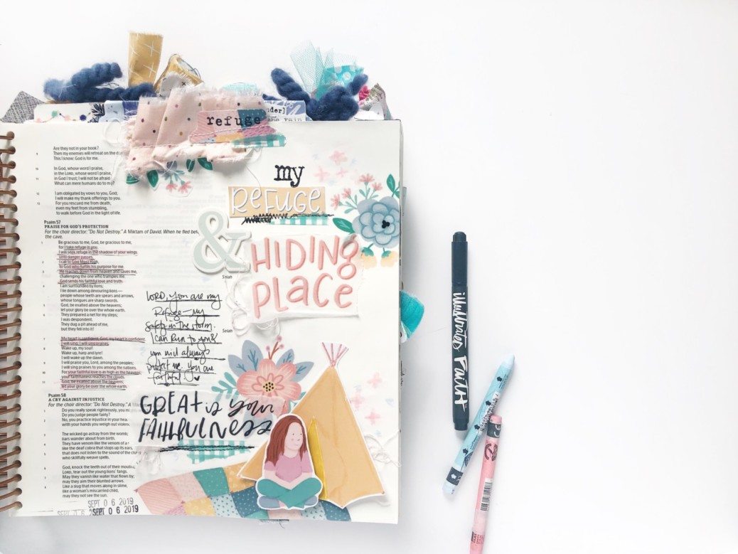 Print and Pray Bible Journaling by Becca Jensen using digital printables | Hiding Place | Psalm 57